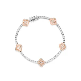 10k Rose Gold Baguette and Round Diamond Clover Tennis Bracelet