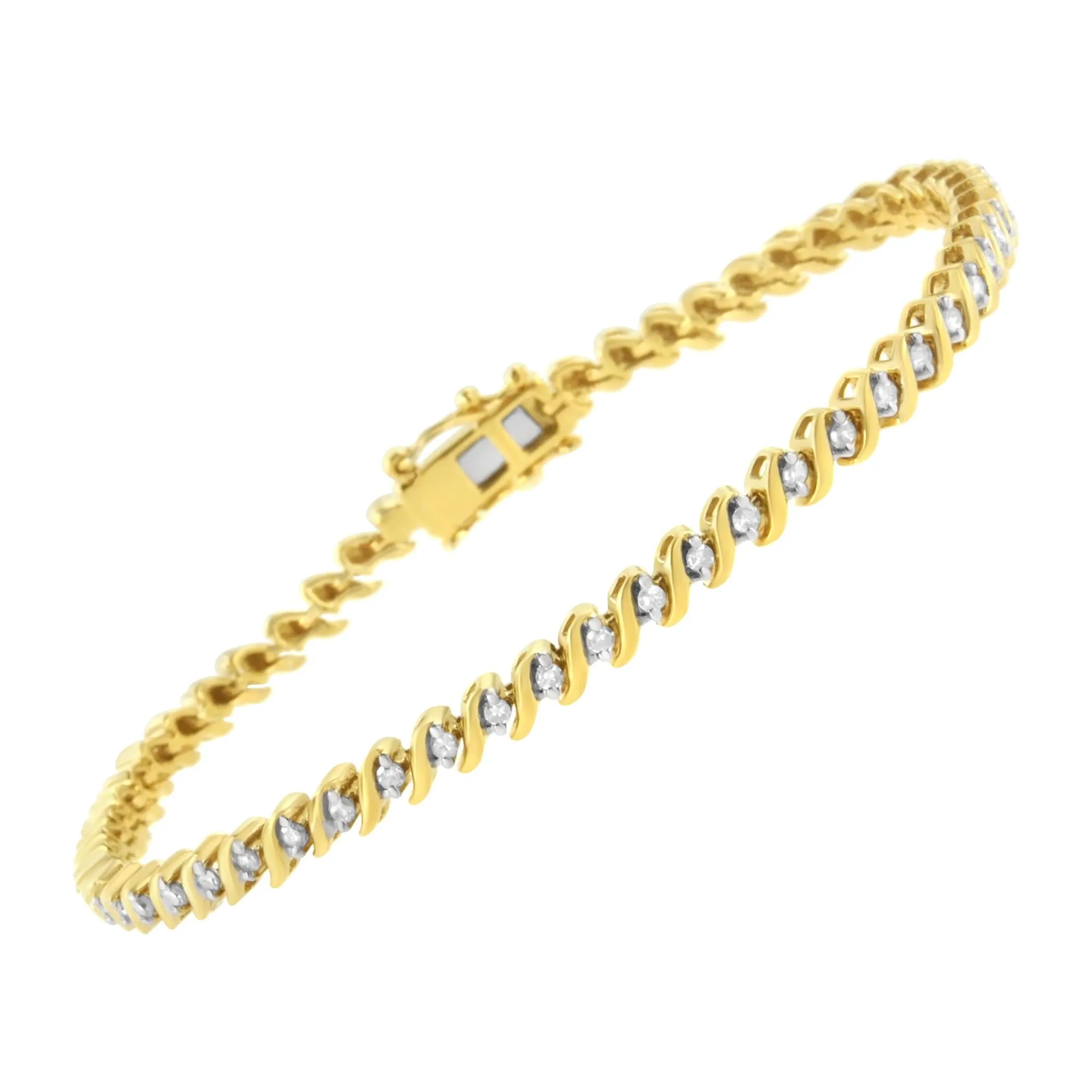 10K Yellow Gold Plated .925 Sterling Silver 1/2 Cttw 2-Prong Set Diamond S Link Tennis Bracelet (I-J Color, I3 Clarity)- 7.25"