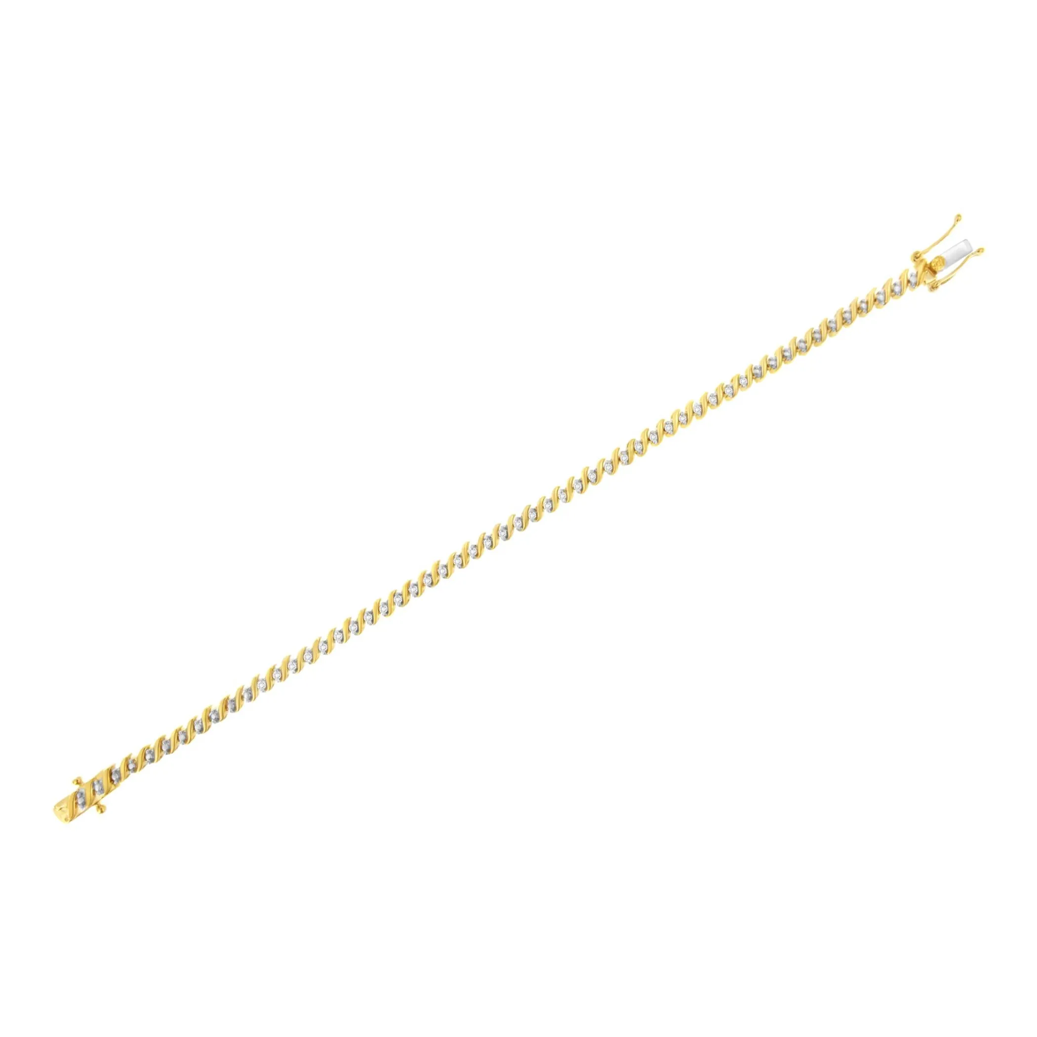 10K Yellow Gold Plated .925 Sterling Silver 1/2 Cttw 2-Prong Set Diamond S Link Tennis Bracelet (I-J Color, I3 Clarity)- 7.25"