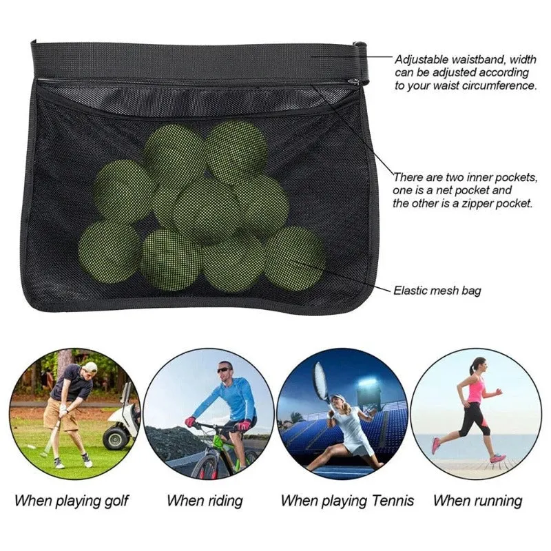 1pc Adjustable Belt Waist Hip Mesh Pickball Ball Bag With Zipper-Pocket