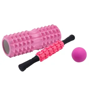 3pcs/set Crescent Hollow Foam Roller Yoga Column Set Fitness Muscle Relaxation Massager Set(33cm Pink)