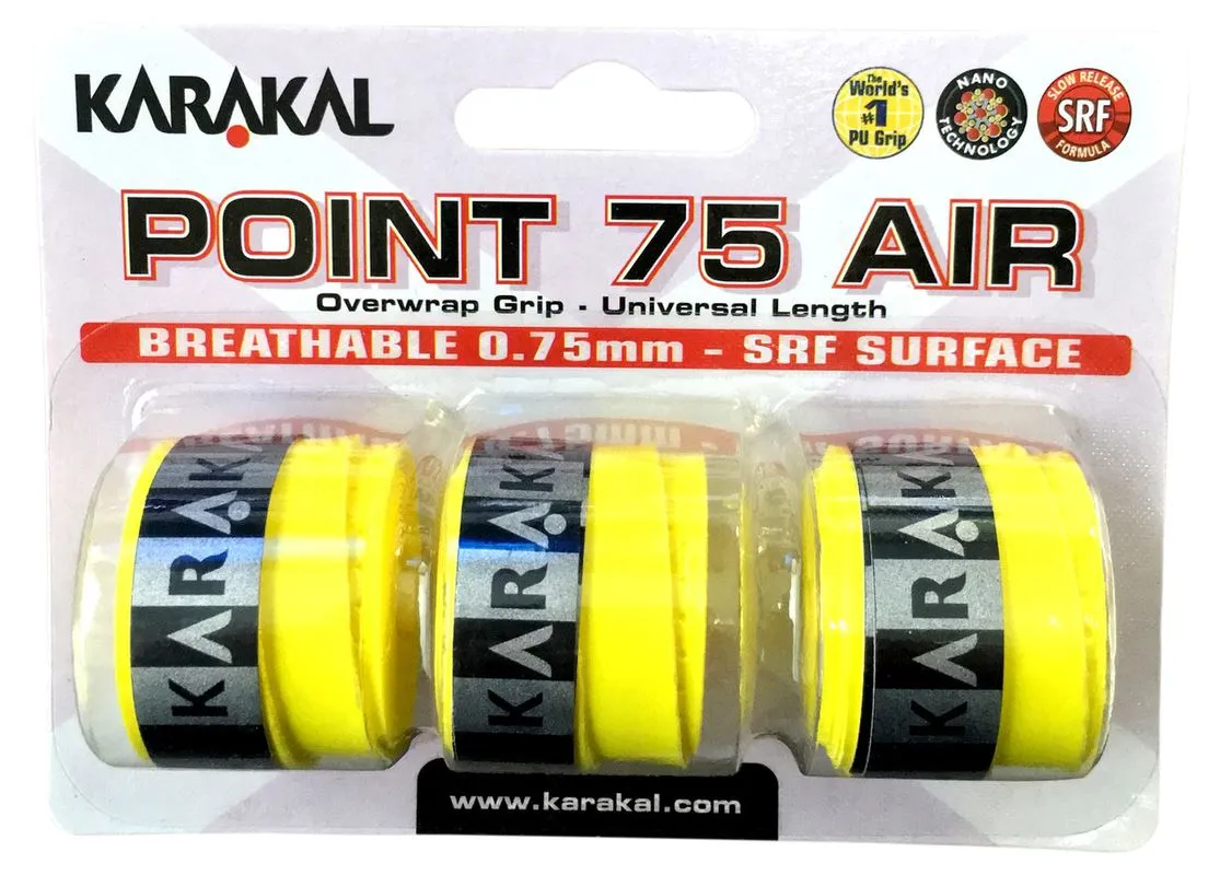 3x Karakal Point 75 Air Overwrap Grip Anti Slip Racquet Protector Yellow