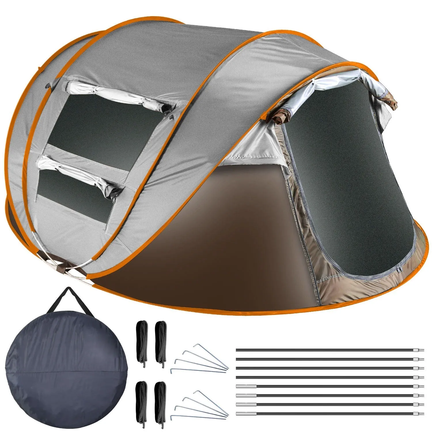 5-8 Person Pop Up Tent Automatic Setup Camping Tent Waterproof Instant Setup Tent with 4 Tent Poles 2 Mosquito Net Windows Carrying Bag for Hiking Climbing Fishing