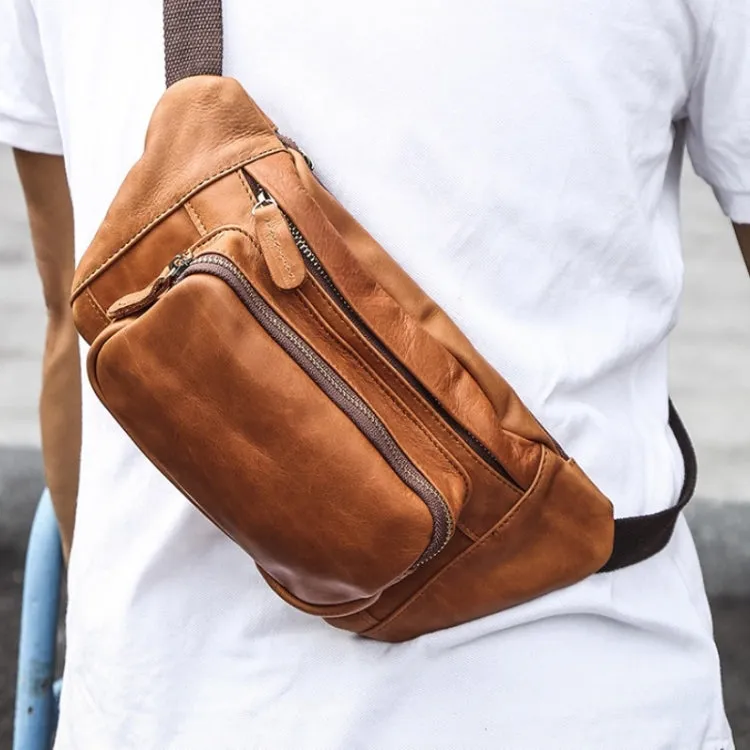 6364 Men Casual Messenger Chest Bag Retro Leather Multifunctional Waist Bag(Brown)