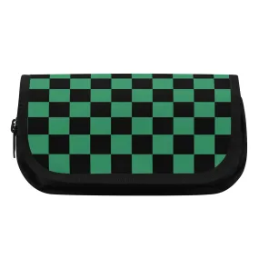 Back to School supplies-Double Layer Pencil Cases for Tweens & Teens. Cool Anime inspired Green & Black Checks