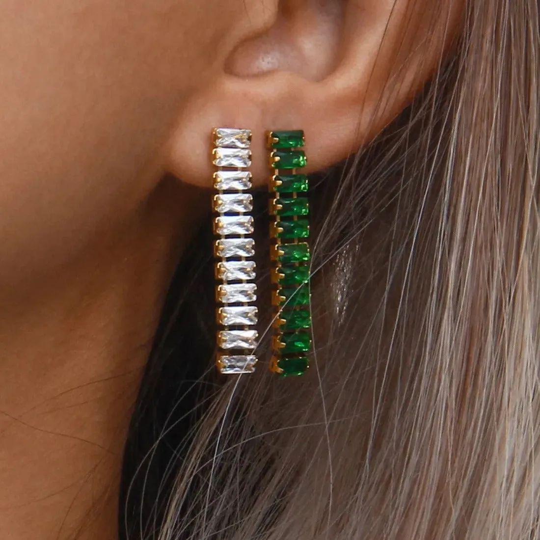 Baguette CZ Tennis Drops Earrings