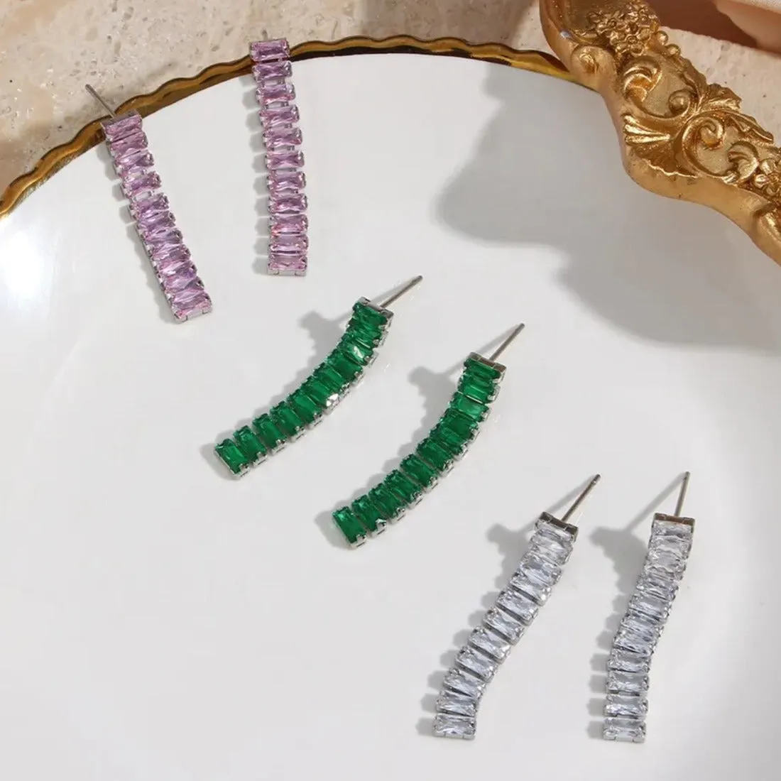 Baguette CZ Tennis Drops Earrings