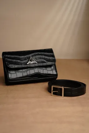 Black Alligator Waist Belt Bag