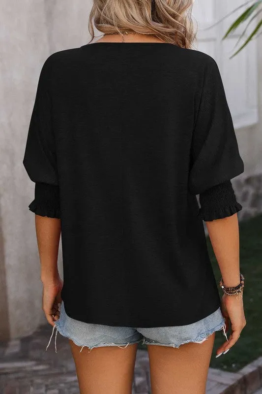 Black Smock Sleeve Top