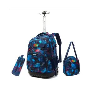 Blue Abstract 3-Piece Backpack Trolley Set