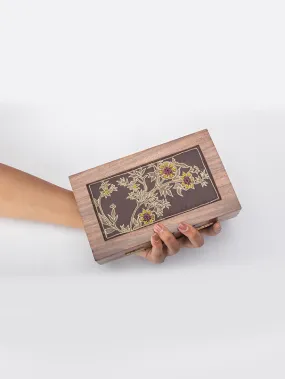 Brown Blossom Embroidered Clutch Bag