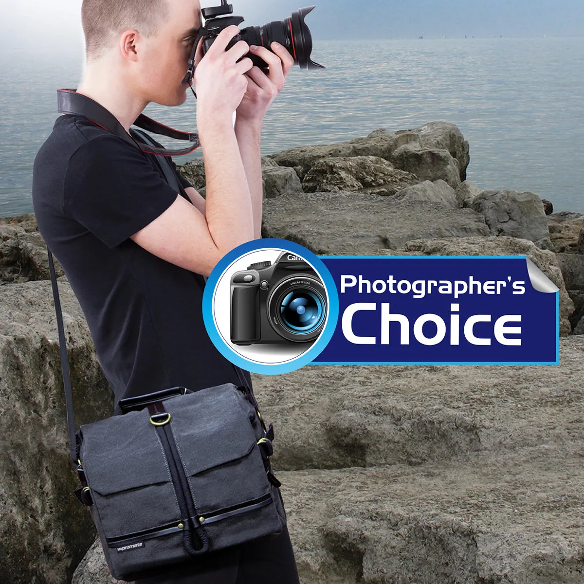 Contemporary DSLR Camera Bag with Adjustable Storage, Water-Resistant Cover and Shoulder Strap