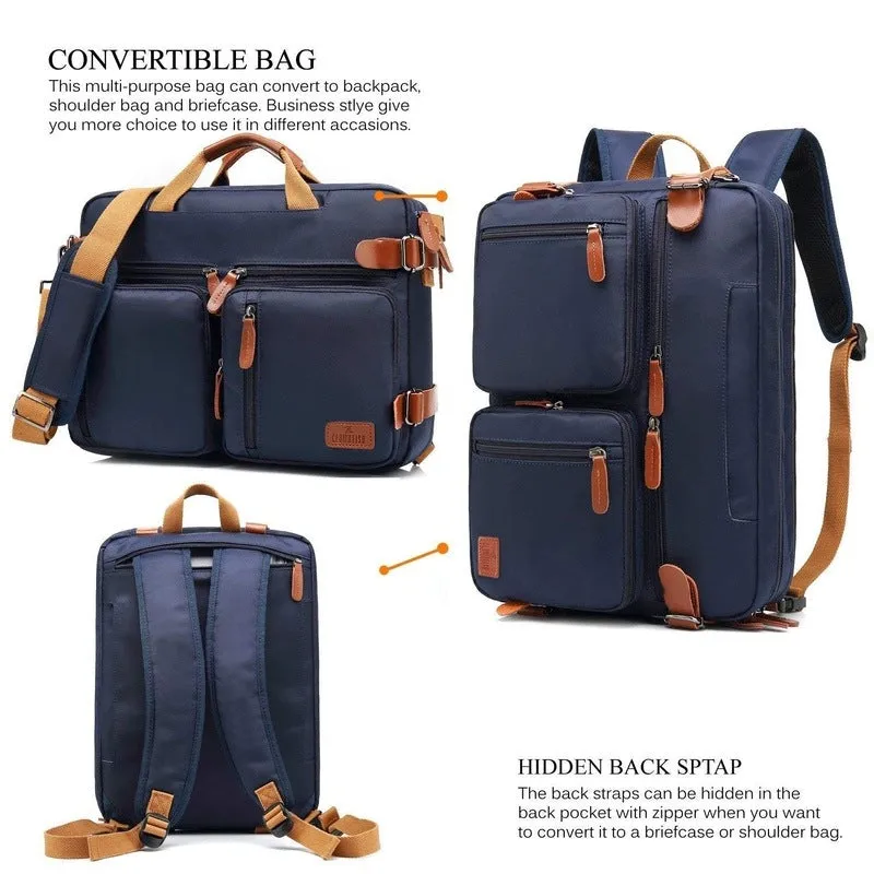 Convertible Laptop Briefcase Backpack - Water Resistant Nylon | 15.6 inches | Blue