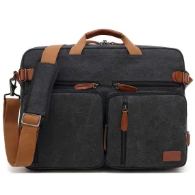 CoolBELL Canvas Convertible Laptop Briefcase Backpack - 15.6" / 14L | Black