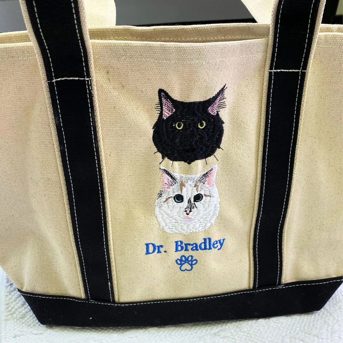 Custom Embroidered Cat Tote Bag with Same Design