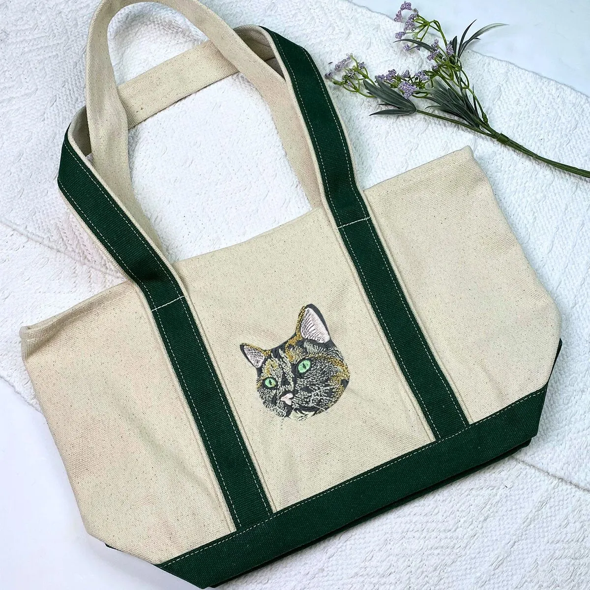 Custom Embroidered Cat Tote Bag with Same Design