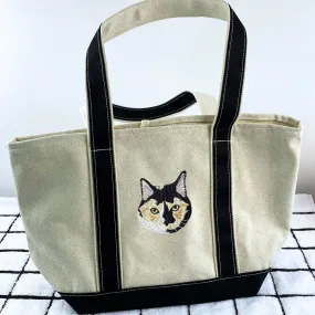 Custom Embroidered Cat Tote Bag with Same Design