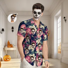 Custom Face Hawaiian Shirt Men's All Over Print Halloween Aloha Shirt Gift - Flowers