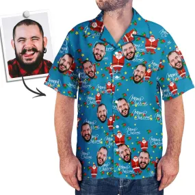 Custom Face Shirt Personalised Photo Men's Hawaiian Shirt Christmas Gift - Happy Santa