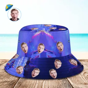 Custom Photo Bucket Hat Unisex Personalised Face Hiking Beach Sports Hats Purple Abstract Texture