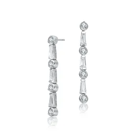 CZ Sterling Silver Clear Cubic Zirconia Dangle Earrings