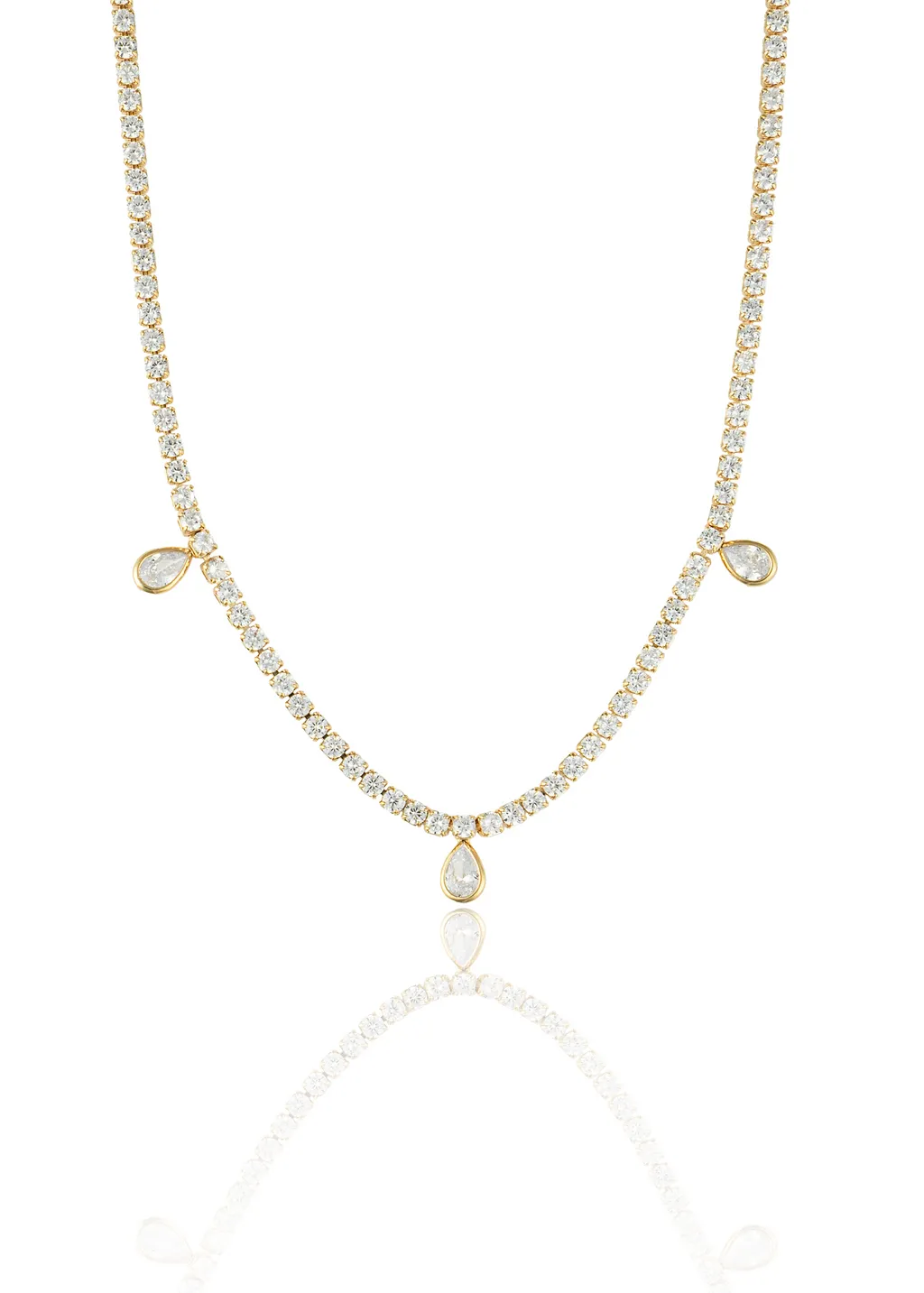 Dainty Tennis Necklace With Tear Drop CZ Stones (G180)