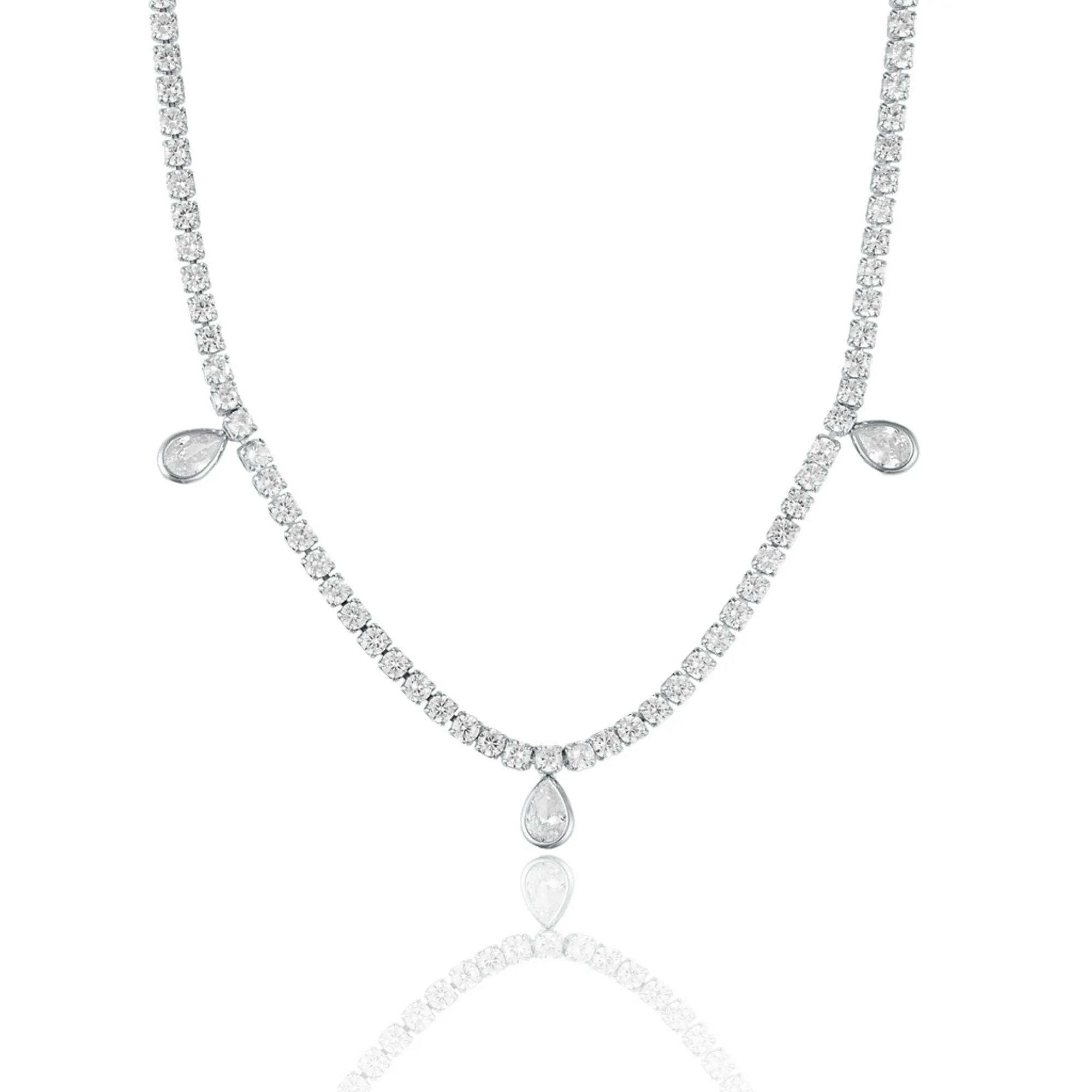 Dainty Tennis Necklace With Tear Drop CZ Stones (G180)