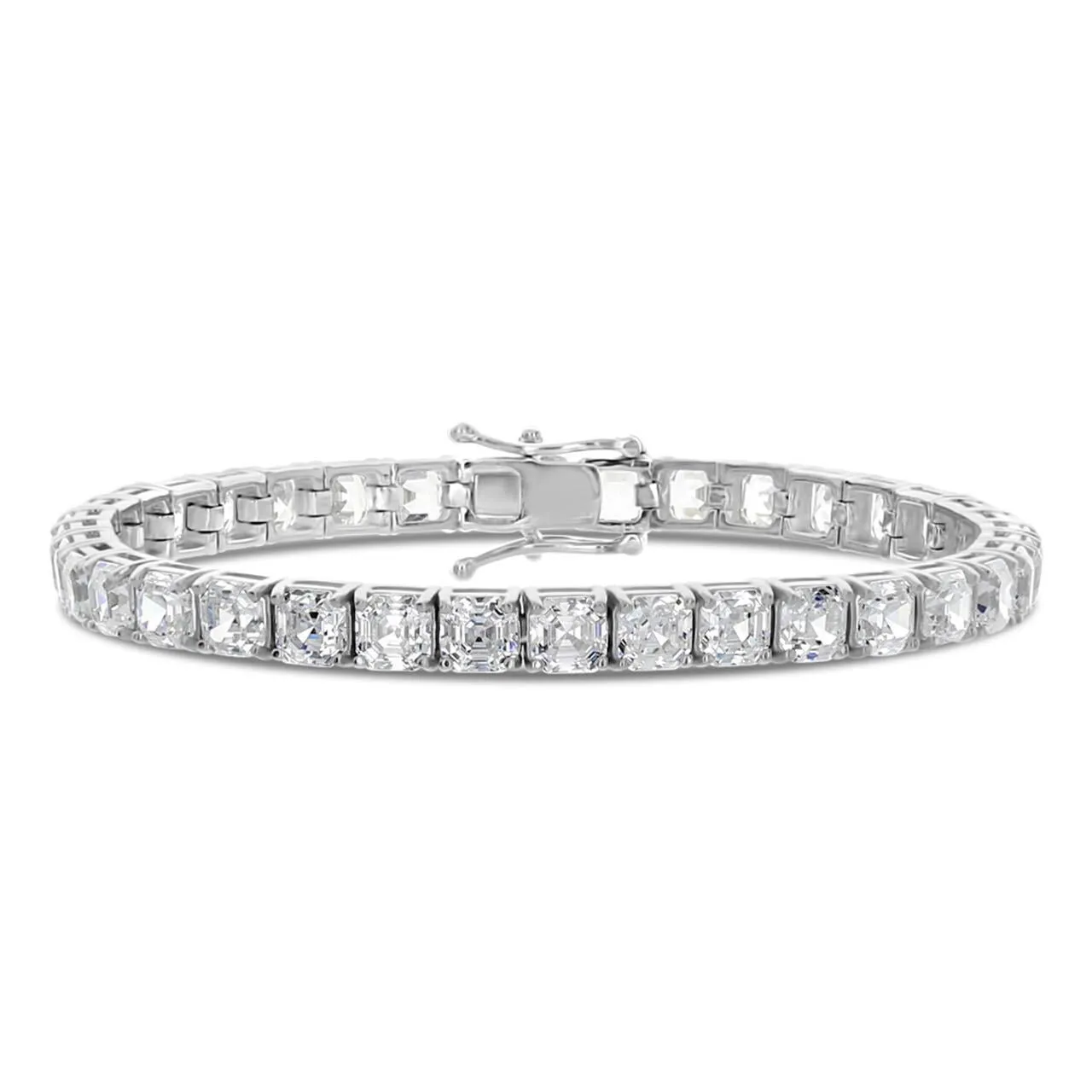 Dazzling 6 Carat TW Created Asscher Cut Moissanite Bracelet in 14kt White Gold Plate With Box