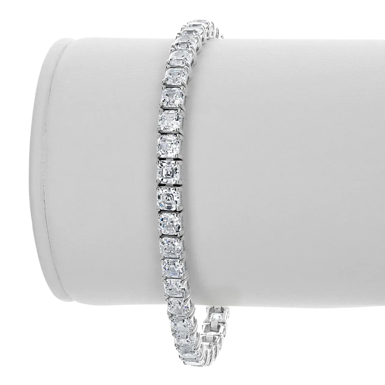 Dazzling 6 Carat TW Created Asscher Cut Moissanite Bracelet in 14kt White Gold Plate With Box