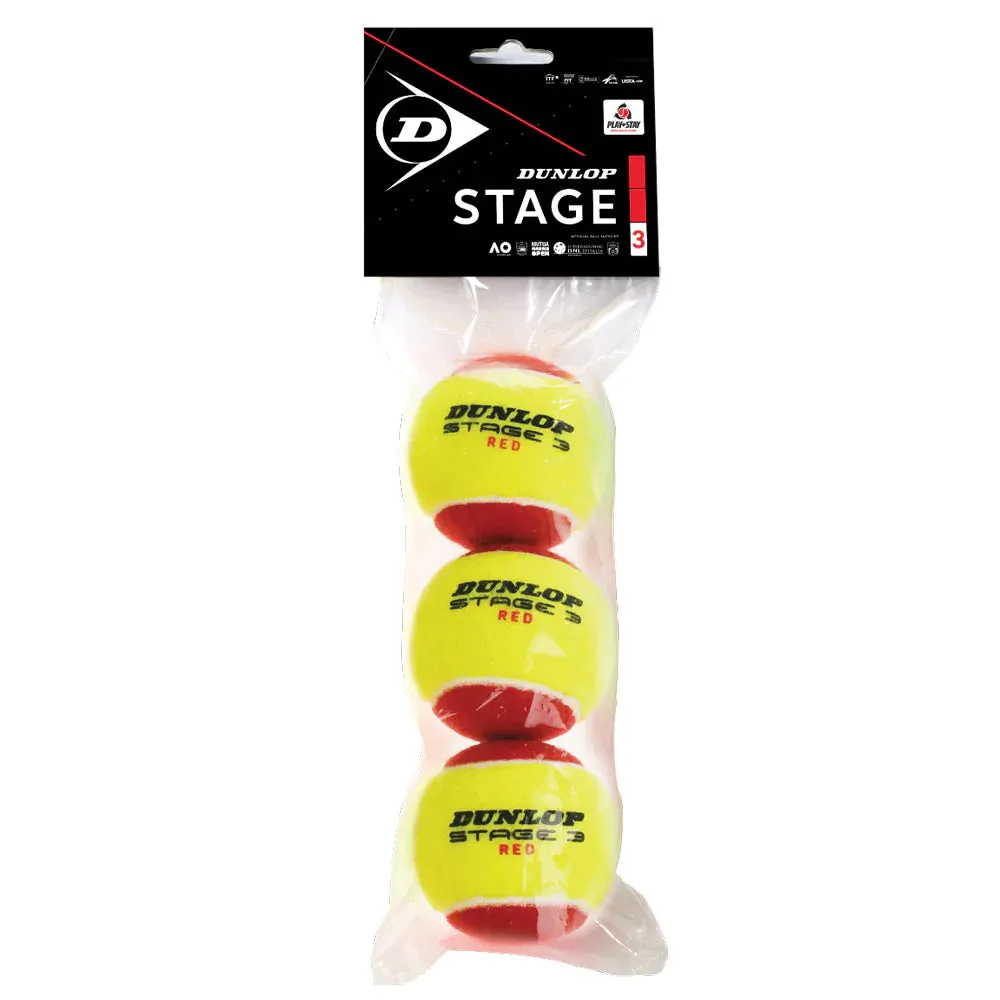 Dunlop Stage 3 Red/Yellow Junior Tennis Ball - Individual Pack (3 Balls)