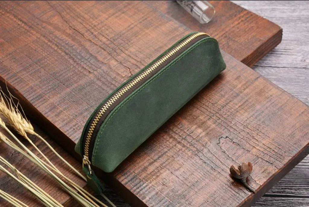 Engraved Leather Pencil Pouch Bag Roll