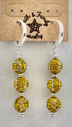 Faith & Family Crystal Triple Tennis Ball Earrings