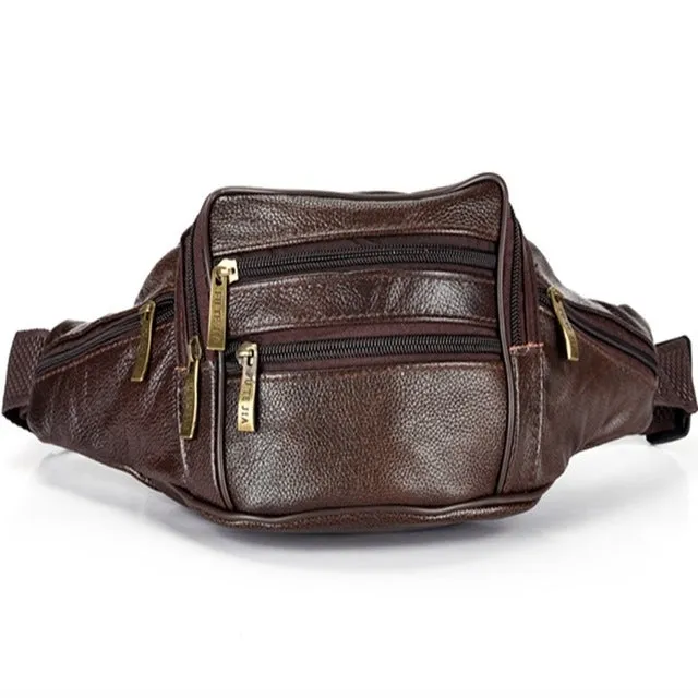 Fashion Men Leather Waist Bags Travel Necessity Organizer Mobile Phone Bag(Dark Brown)