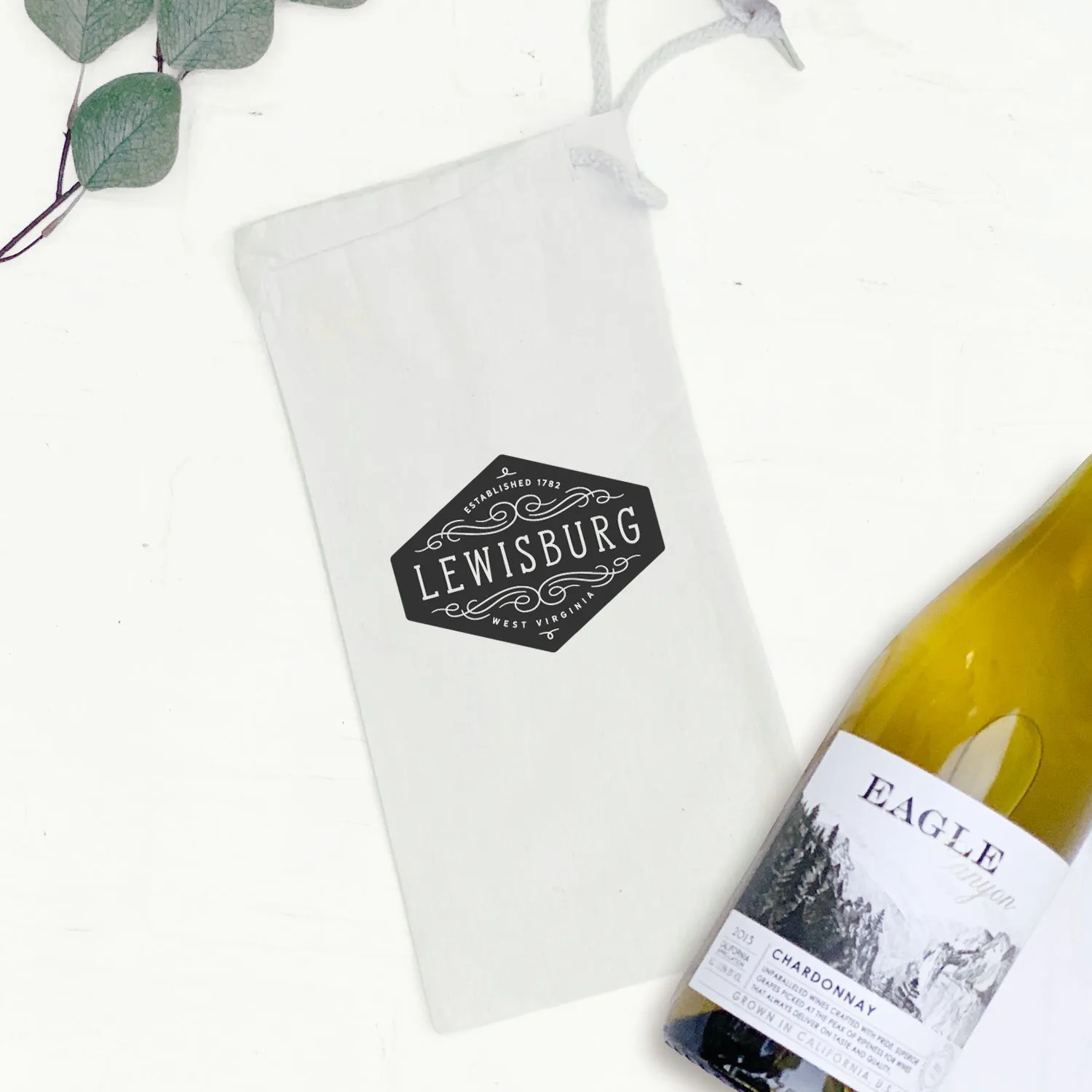 Flourish Sign w/ City, State - Canvas Wine Bag