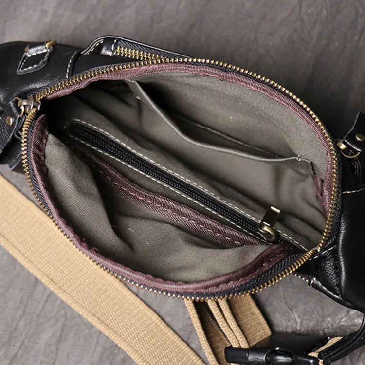 Genuine Leather Sling Shoulder Bag Mens Fashion Motorcycle Bag Unisex Multifunctional Leather Waist Bag LJ3723