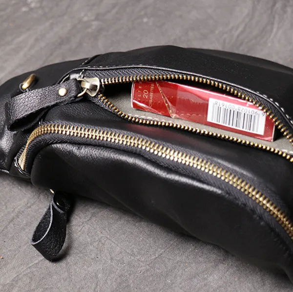 Genuine Leather Sling Shoulder Bag Mens Fashion Motorcycle Bag Unisex Multifunctional Leather Waist Bag LJ3723