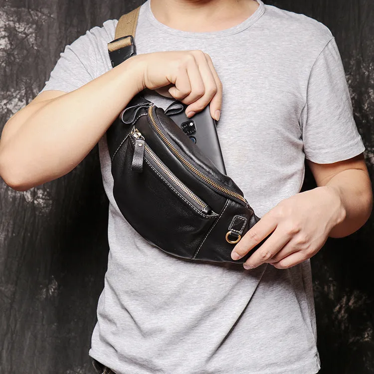 Genuine Leather Sling Shoulder Bag Mens Fashion Motorcycle Bag Unisex Multifunctional Leather Waist Bag LJ3723