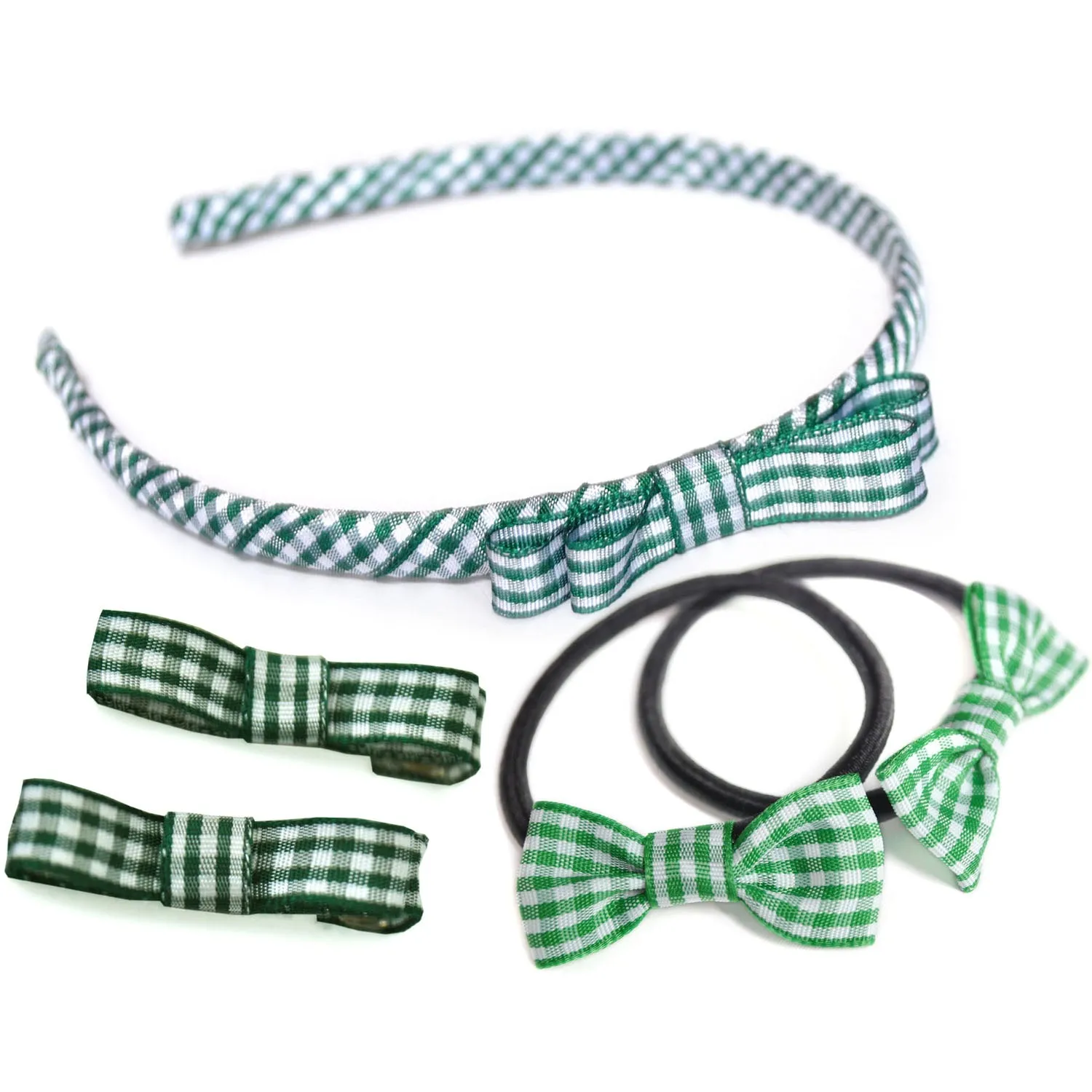 Girls School Hair Accessories Gift Set In Gingham Ribbon