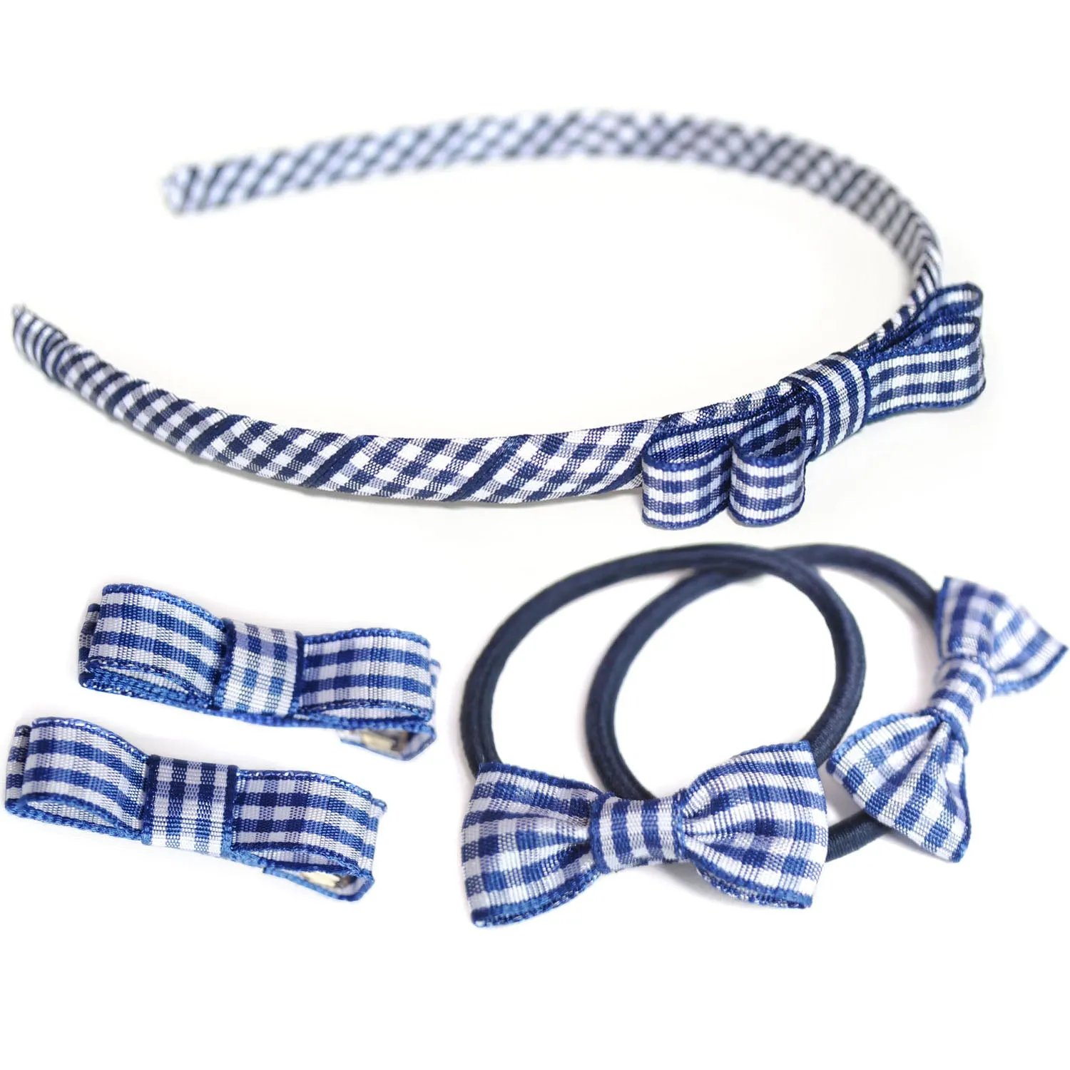 Girls School Hair Accessories Gift Set In Gingham Ribbon