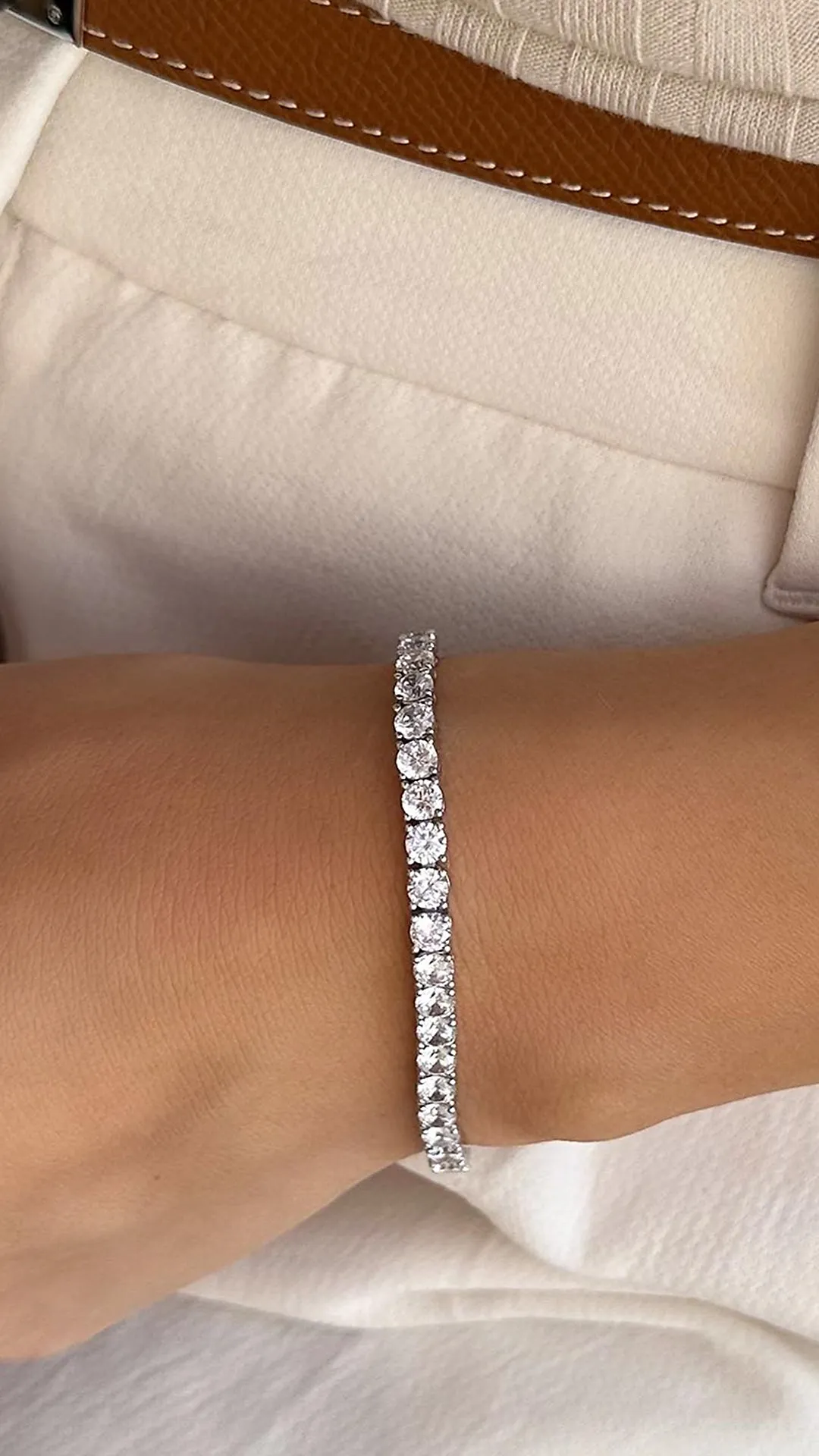 Hailey Round Prong Tennis Bracelet White Gold Plated