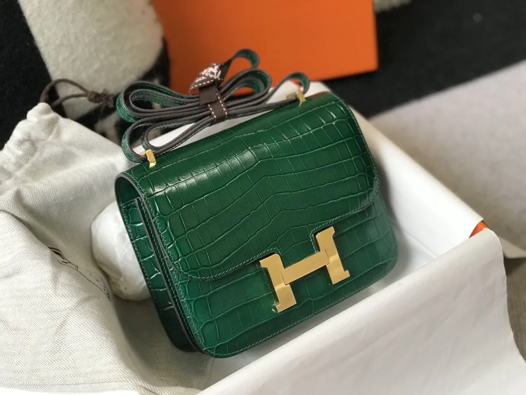 HM Mini Constance Bag Green For Women Gold Color Hardware 7.1in/18cm