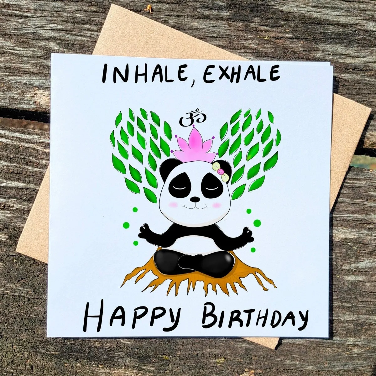 Inhale, Exhale – Happy Birthday Panda Meditation Card, Zen Greeting for Yoga Lovers, Wellness Gift