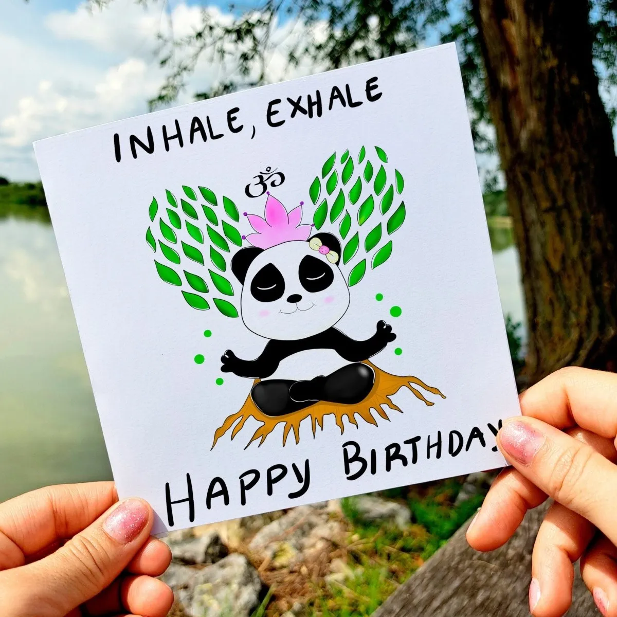 Inhale, Exhale – Happy Birthday Panda Meditation Card, Zen Greeting for Yoga Lovers, Wellness Gift