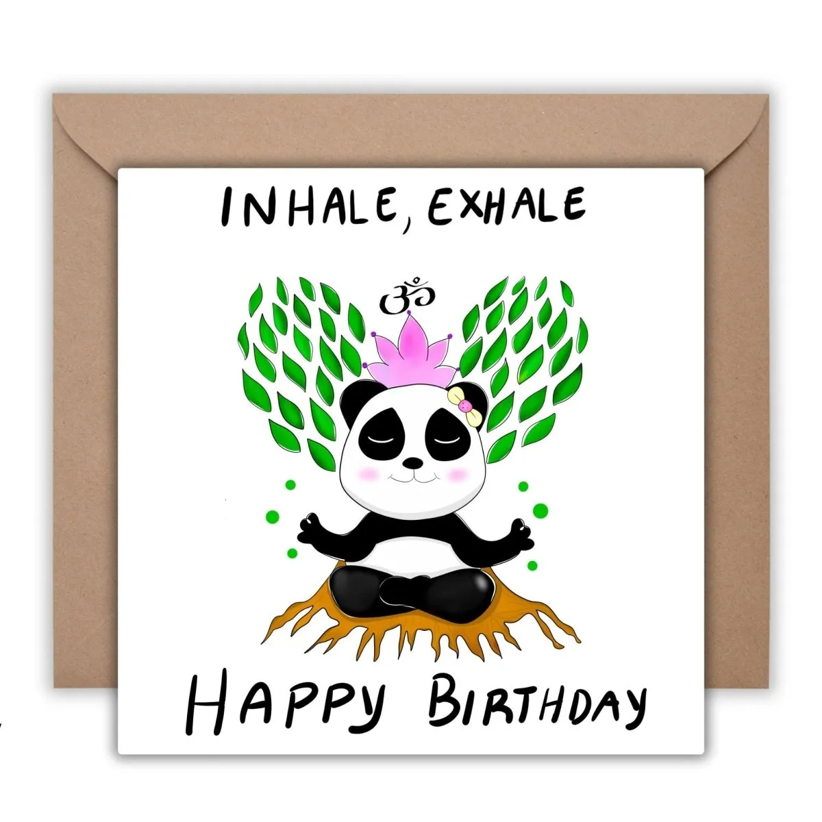 Inhale, Exhale – Happy Birthday Panda Meditation Card, Zen Greeting for Yoga Lovers, Wellness Gift