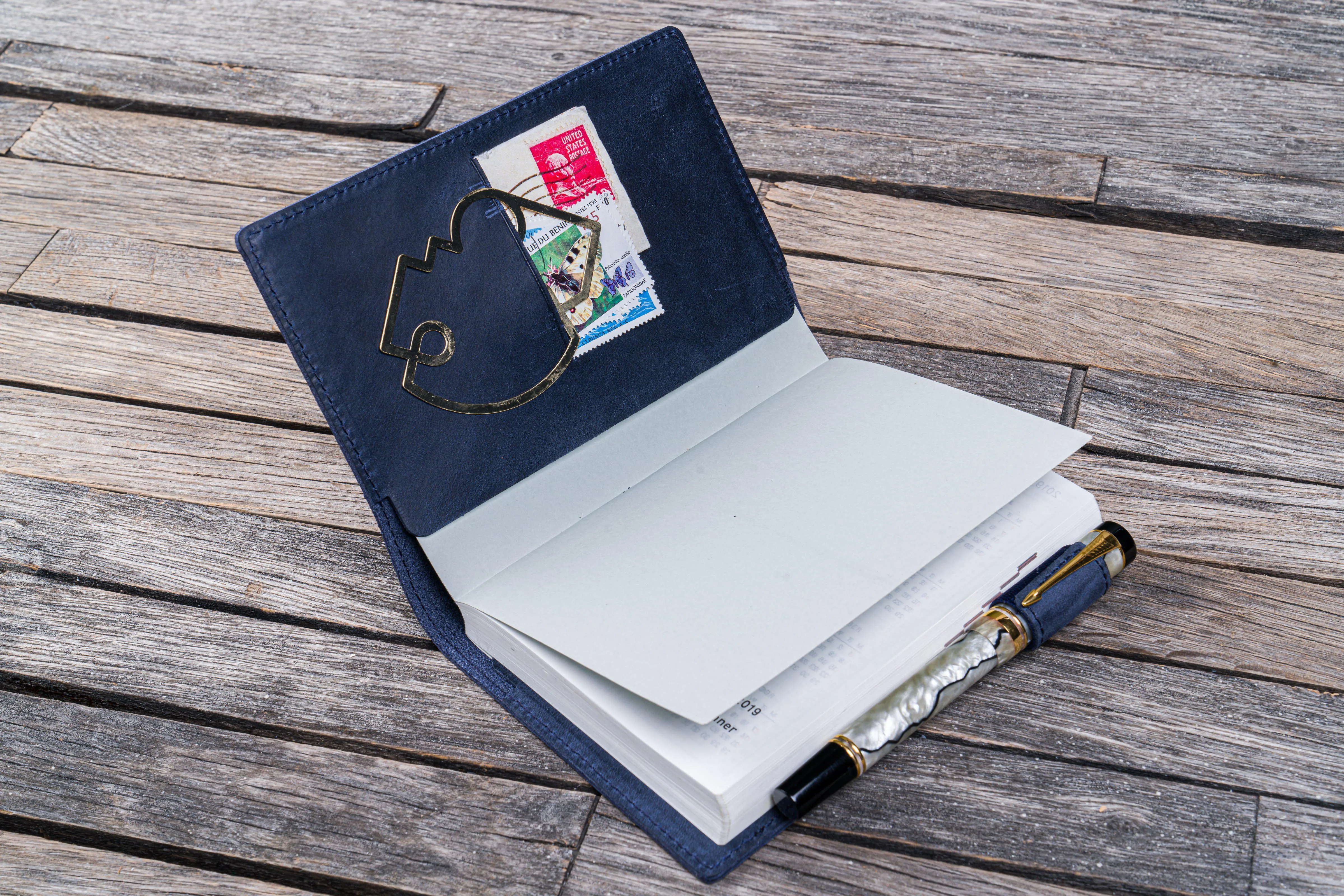 Leather Slim A6 Notebook / Planner Cover - Crazy Horse Navy Blue