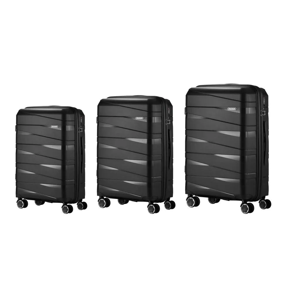 Mazam 3PCS Luggage Set Travel TSA Lock PP Case Black