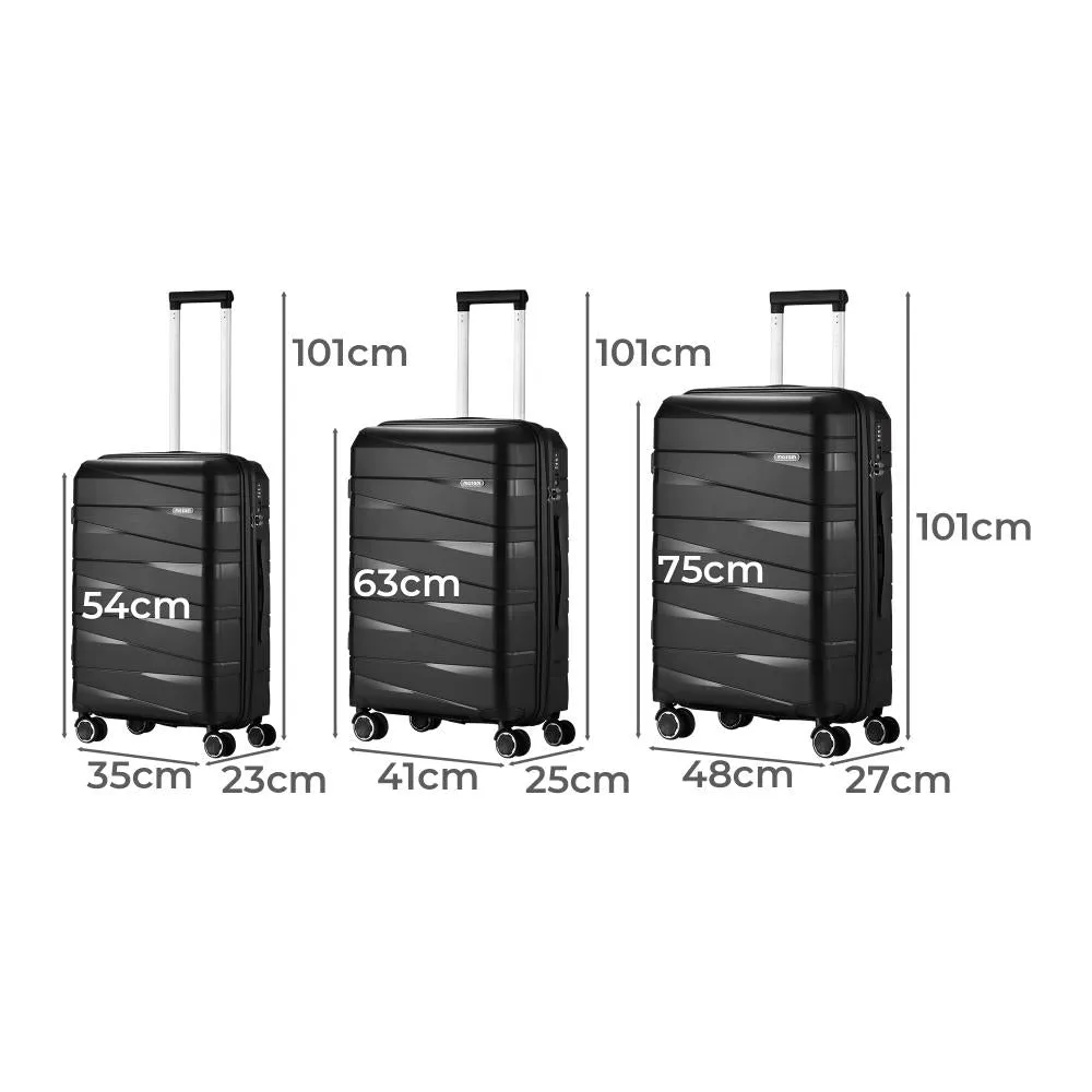 Mazam 3PCS Luggage Set Travel TSA Lock PP Case Black