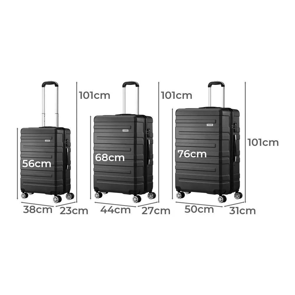 Mazam 3PCS Luggage Suitcase Trolley Set Travel TSA Lock Storage Hard Case Black