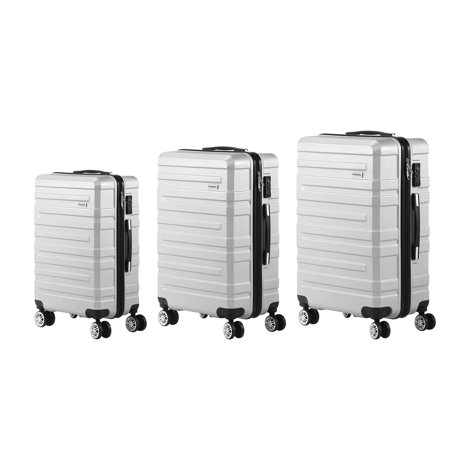 Mazam 3PCS Luggage Suitcase Trolley Set Travel TSA Lock Storage Hard Case Silver