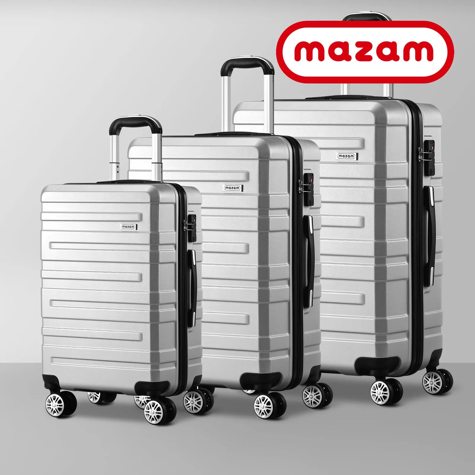 Mazam 3PCS Luggage Suitcase Trolley Set Travel TSA Lock Storage Hard Case Silver